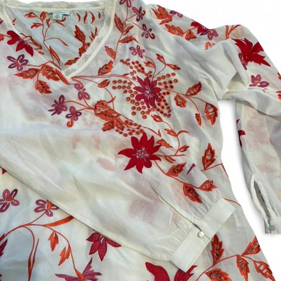 Sundance Pink & Orange Floral Embroidered Peasant Blouse Size XL - Picture 4 of 8